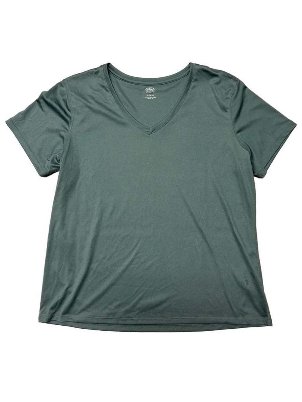 Athletic Works V-Neck T-Shirt Size XL 16-18 Green Short Sleeve Active Tee